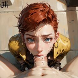 ai_generated aurore_cassel blowjob cum cum_in_mouth cum_inside cyberpunk_2077 deepthroat jibackart male oral