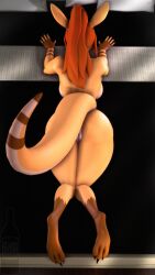 3_toes 3d_(artwork) absurd_res alcohors anthro ass bed bedroom_eyes big_butt digital_media_(artwork) ears_up feet female furniture genitals hair hi_res kangaroo lidded_eyes macropod mammal marsupial narrowed_eyes nude orange_hair pouch_(anatomy) pussy rear_view revamped_anthros ruth_(donglysfm) seductive solo source_filmmaker_(artwork) thick_thighs toes