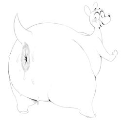 ambiguous_gender ambiguous_only anthro anus ass big_butt black_and_white blush eyelashes huge_butt kangaroo lipstick looking_back mammal marsupial monochrome open_mouth solo sunibee sweat