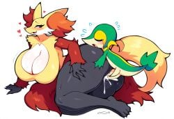 <3 ai_generated anthro anthro_on_feral big_breasts big_butt blush bodily_fluids breasts butt cleavage cum cum_in_pussy cum_inside curvy_figure delphox duo eyes_closed female female_penetrated from_behind_position fur generation_5_pokemon generation_6_pokemon genital_fluids genitals hellsonger hi_res huge_breasts inner_ear_fluff interspecies larger_female larger_penetrated lying male male/female male_penetrating male_penetrating_female mammal nintendo older_female older_penetrated on_side open_mouth penetration pokemon pokemon_(species) red_body red_eyes red_fur sex simple_background size_difference small_dom_big_sub smaller_male smile snivy sweat thick_thighs vaginal voluptuous white_background wide_hips