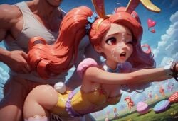 ai_generated broken_rape_victim brokentoys bunny_costume bunny_ears bunny_girl bunny_tail bunnysuit defeated doggy_style easter easter_egg flower_in_hair flowers fucked_silly fucked_to_death hermes113 minotaur pink_hair purple_hair rape raped twintails