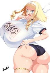 buruma character_name gigantic_ass gigantic_breasts gigantic_thighs golden_ring gym_uniform hourglass_figure name_tag nipple_bulge ojou-sama_pose original original_character skindentation slender_waist thick_thighs top_heavy toudori wide_hips