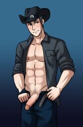 bara cowboy_hat erection fire_emblem fire_emblem_fates masculine open_shirt silas_(fire_emblem) solo solo_male soupyeel