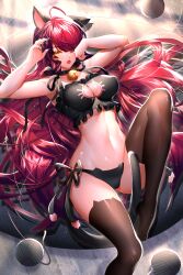 1girls been bell bell_choker black_bra black_lingerie black_panties bra breasts cat_ears cat_keyhole_bra cat_keyhole_lingerie cat_lingerie cat_tail choker cleavage_cutout elesis_(elsword) elsword fake_animal_ears fake_tail large_breasts lingerie long_hair looking_at_viewer midriff navel painted_fingernails panties red_hair side-tie_panties thighhighs yarn yarn_ball yellow_eyes