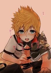 2boys blush censored cum cum_in_mouth drooling kingdom_hearts looking_at_viewer male_only multiple_boys naughty_face saliva size_difference sweat ventus yaoi