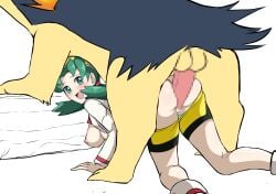 1boy 1boy1girl 1girls all_fours ass balls big_breasts blue_panties blush breasts censored censored_penis clothed_sex clothing crystal_(pokemon) doggy_style female female_human female_human/male_pokemon female_on_feral feral from_behind green_eyes green_hair human human_female human_on_feral interspecies kris_(pokemon) long_hair male male_pokemon male_pokemon/female_human mosaic_censoring mosaic_censorship nipples nivi open_mouth panties panties_down penetration penis pokemon pokemon_(species) pokemon_gsc pokemon_on_female pokemon_penetrating pokephilia pussy sex size_difference smile spread_legs straight typhlosion vaginal_penetration vaginal_sex white_background
