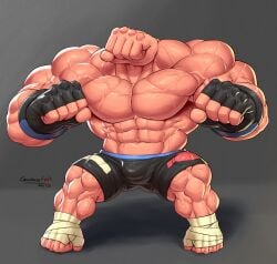 abs big_muscles bulge clothed_humanoid clothed_male clothing czarmaze detailed_bulge fist_mcfadden gloves hand_creature hand_feet hand_head handwear hi_res humanoid male male_humanoid muscular muscular_arms muscular_humanoid muscular_legs muscular_male not_furry pecs solo