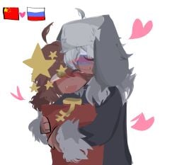 china_(countryhumans) countryhumans cute hearts hug russia_(countryhumans) tagme white_background