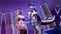 2girls 3d animated anthro ass blonde_hair dancing female furry glasses hyena large_breasts mp4 music paige_(snapshotstami) second_life skunk sound spotted_body spotted_fur tagme video video_games