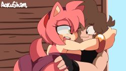 1boy 1girls amy_rose aokushan big_butt female hugging male self_upload sonic_(series) sonic_the_hedgehog_(series) tagme