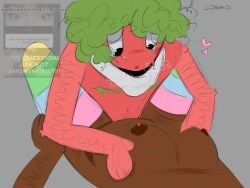 2boys arm_hair chubby consensual cosmo_(dandy's_world) cuntboy curly_hair dandy's_world dandys_world femboy fondling gay heavy_breathing man_boobs needy panting scarf selfharm_scars skinny sprout_(dandy's_world) sweating thighhighs top_surgery_scars touching_breast