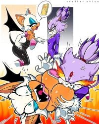 angry bat big_ass big_breasts bite biting blaze_the_cat breast_biting breast_envy bullying clothing feline huge_ass huge_breasts large_breasts plank_(ed_edd_n_eddy) rouge_the_bat screaming seedher_ohlow_(artist) small_breasts sonic_(series) teasing wide_hips