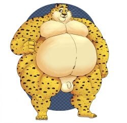 anthro balls belly benjamin_clawhauser big_belly brown_eyes cheetah disney felid feline flaccid fur genitals hi_res male male_only mammal mc_morrales nude overweight overweight_male penis solo striped_body striped_fur stripes yellow_body yellow_fur zootopia