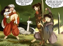 2boys 2girls animal_ears arms_behind_back ass_grab barefoot black_hair bondage boots bound_to_pole brown_eyes brown_hair carrying clothed clothes english_text feet female femsub fire fully_clothed grass grope groping hair inuyasha inuyasha_(character) jumpsuit kagome_higurashi kimono lift long_hair male miroku mistereye multiple_boys multiple_girls necklace night open_mouth pauldrons pervert pole ponytail restrained robe rope ropes sandals sango school_uniform schoolgirl scrunchie shoes skirt sky sword text through_clothes tied_arms tied_hair tied_to_pole tied_up weapon white_hair