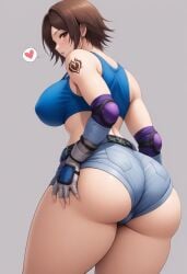 ai_generated ass ass_focus blush booty_shorts brown_hair civitai clothed clothing female female_focus female_only heart heart_symbol kazama_asuka tattoo tattoo_on_arm tattooed_arm tekken tekken_5 tekken_5_dark_resurrection tekken_7 tekken_8 tekken_tag_tournament_2