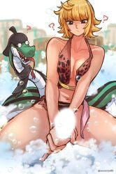 amazon aosora big_breasts bikini_top canonical_scene curvy female grabbing_penis male marguerite monkey_d_luffy one_piece pov snake yellow_hair