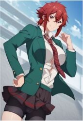 ai_generated aizawa_tomo ass_visible_through_thighs looking_at_viewer red_hair school_uniform short_hair tomo-chan_wa_onna_no_ko