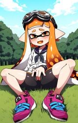 ai_generated cameltoe fingering_through_clothes inkling inkling_girl kaori_(splatoon) masturbating masturbation splatoon