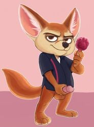 1boy anthro balls bottomless canine clothed clothing disney erection fennec finnick fox humanoid_penis male male_only mammal penis solo spectral-bat zootopia