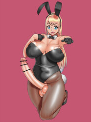 1girls ageha_(burakku-ra) animal_ears areola areolae balls bar_censor bimbo black_gloves blonde_hair blue_eyes bowtie breasts bunny_costume bunny_ears bunny_girl bunny_tail bunnysuit burakku-ra busty censored cleavage detached_collar earrings erection female fishnet_pantyhose fishnets futanari gloves hair high_heels hoop_earrings huge_breasts intersex long_hair mole mole_on_balls mole_under_mouth navel_piercing necktie nipple_piercing nipples open_mouth original pantyhose penis penis_piercing piercing plump simple_background tail testicles tongue_piercing voluptuous