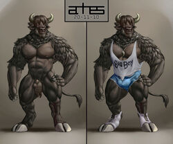 1boy anhes anthro balls bison bovine buffalo bulge male male_only mammal muscular solo tagme