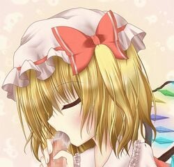 animated artist_request blonde_hair closed_eyes fellatio female flandre_scarlet hair hat headgear oral touhou ugoira wings