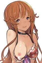 bare_shoulders blue_eyes breasts choker collarbone cum cum_on_body facial granblue_fantasy hanarito lecia_(granblue_fantasy) nipples one_breast_out orange_hair