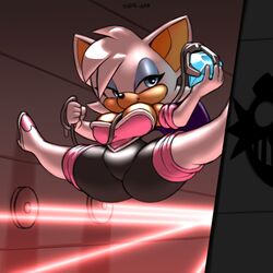 1girls ass bat breasts clothed elbow_gloves female furry furry_only gloves latex oversplit rouge_the_bat solo sonic_(series) splits thick_thighs wings xylas
