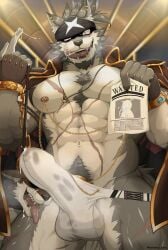 abs anthro balls biceps big_balls big_bulge big_penis bulge erection erection_under_clothes fur furry humanoid_genitalia humanoid_penis male male_nipples male_only mammal manly muscular_anthro muscular_male nipples pecs penis penis_outline sansaka_saku underwear