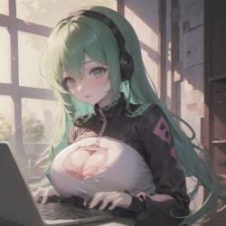 ai_generated breasts clothed_female clothing gaming green_hair stable_diffusion