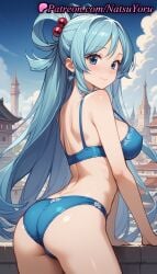 1girls ai_generated anime anime_style aqua_(konosuba) arched_back asian ass back bangs bare_arms bare_shoulders big_ass bikini blue_bra blue_eyes blue_hair blue_panties blue_sky blush bra breasts bust busty castle closed_mouth cloud covered_nipples cowboy_shot day earrings female female_focus female_only from_behind hair_bobbles hair_ornament hair_rings hentai jewelry juicy_butt kono_subarashii_sekai_ni_shukufuku_wo! large_ass large_breasts leaning_forward long_hair looking_at_viewer looking_back median_furrow natsuyoru oshiri outdoors panties pantsu shoulder_blades side sideboob single_hair_ring sky smile solo solo_female strap_gap thighs underwear underwear_only very_long_hair voluptuous voluptuous_female