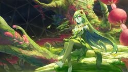 flower_in_hair green_hair green_skin monster_girl plant_girl