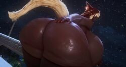 1girls 3d ass_focus blonde_hair cat_ears cat_tail catgirl dark-skinned_female female female_only final_fantasy final_fantasy_xiv glasses gpose(ffxiv) huge_ass huge_breasts hyper hyper_ass hyper_breasts leothiccposting miqo'te original_character red_highlights shiny_ass shiny_skin solo_focus square_enix thick_thighs yellow_eyes