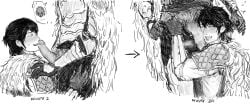 after_fellatio after_oral anthro armor aseo aseo_(elden_ring) before_and_after before_oral big_penis black_hair blaidd_(elden_ring) blushing cum elden_ring faceless_anthro faceless_male gay tears yaoi