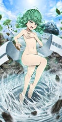 1girls barefoot blush completely_nude completely_nude_female draw-till-death feet female female_only full_body green_eyes green_hair mountain naked naked_female navel nude nude_female one-punch_man onsen open_mouth small_breasts solo solo_female tatsumaki teeth telekinesis towel tree