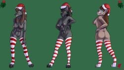 16:9 abs amo_(amocin) anthro ass athletic athletic_female blizzard_entertainment canid christmas christmas_clothing christmas_headwear clothing female group harkrun hat headgear headwear hi_res holidays jetnara_(amocin) kinar_(amocin) legwear legwear_only looking_at_viewer looking_back mammal mostly_nude nipples nude pose santa_hat scar smile stockings stockings_only trio warcraft werecanid werecreature widescreen worgen