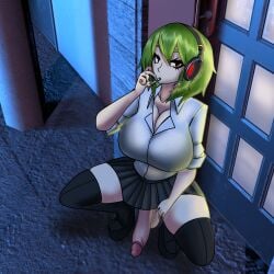 1futa balls big_balls big_breasts big_penis boots bottomless bra breasts cigarette clothed clothing erection futa_only futanari green_hair headphones huge_cock human light-skinned_futanari light_skin looking_at_viewer miniskirt mostly_clothed night night_sky no_panties outside penis penis_hanging penis_out red_eyes reycall reycall_sounds school_uniform schoolgirl see-through see-through_clothing see-through_shirt see-through_top short_hair skirt smoke smoking solo squatting thick thick_ass thick_butt thick_hips thick_legs thick_penis thick_thighs thigh_boots thigh_highs thigh_socks thighhighs thighs yunaka