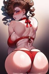 1girls ai_generated ass_focus back_view big_ass big_breasts bikini brown_hair identity_v looking_at_viewer sangria_(identity_v) solo surprised thiccwithaq_(ai_style)