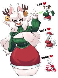 1girls big_breasts christmas christmas_outfit closed_eyes happy milkshake_(tacat) one_breast_out open_mouth tacat