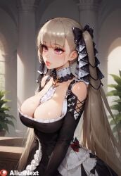 1girls ai_generated aliusnext azur_lane breasts cute female formidable_(azur_lane) grey_hair high_resolution highres light-skinned_female long_hair maid pale_skin patreon stockings tagme teenager twintails