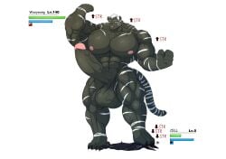 absurd_res anthro big_muscles canid canine canis cell_(unknown) duo felid gameplay_mechanics growth hi_res huge_muscles hyper hyper_muscles male male/male mammal muscle_growth muscle_theft muscular pantherine size_theft stepped_on tiger unknown_(artist) wolf