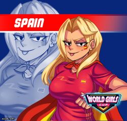 accelart big_breasts blonde_hair national_personification soccer_uniform spain spain-chan_(accelart) world_cup