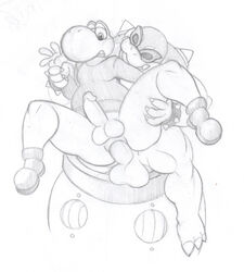 2boys anal anus ass balls big_ass cum cum_in_penis cum_inside furry furry_only gay koopa koopa_clown_car koopaling koopalings male male_only mario_(series) monochrome mylakovich nintendo penis roy_koopa sketch super_smash_bros. traditional_media_(artwork) yaoi yoshi