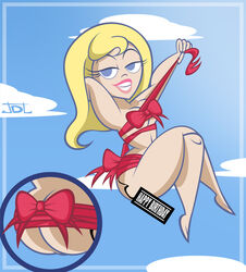 dc gift_wrap happy_female javidluffy looking_at_viewer nude pointy_chin ribbon solo super_best_friends_forever supergirl