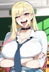 ai_generated blonde_hair blush breasts dark-skinned_male female huge_breasts juuicyai kitagawa_marin long_hair massive_ass massive_breasts nipples pink_eyes sono_bisque_doll_wa_koi_wo_suru yellow_hair