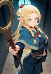 ai_generated blonde_hair blue_eyes dungeon_meshi elf half-elf mage marcille_donato