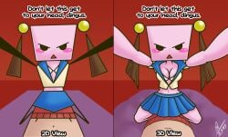 1boy 1girls blush breasts cleavage cowgirl_position female full_body imminent_sex male mario_(series) paper_mario pink_body pov pov_male sailor_uniform skirt super_paper_mario supermoonshroom tsundere twintails