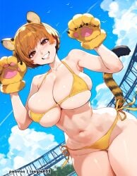 1girls ai_generated alternate_breast_size atlus bikini breasts brown_eyes brown_hair female hips huge_breasts light-skinned_female light_skin lucyla persona persona_4 satonaka_chie short_hair thick_thighs thighs wide_hips