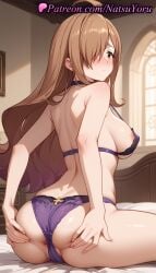 1girls ahoge ai_generated anime anime_style anus anus_peek areola_slip asian ass asshole back bangs bare_shoulders bed big_ass bikini blush bra breasts brown_eyes brown_hair bust busty cameltoe closed_mouth covered_nipples female female_focus female_only from_behind grabbing_own_ass hair_over_one_eye hentai indoors juicy_butt kono_subarashii_sekai_ni_shukufuku_wo! large_breasts long_hair looking_at_viewer looking_back natsuyoru nipples nipples_outside nose_blush on_bed oshiri panties pantsu purple_bra purple_panties shoulder_blades sideboob sitting solo solo_female spread_anus spread_ass strap_gap thighs thong underwear underwear_only voluptuous voluptuous_female window wiz_(konosuba)