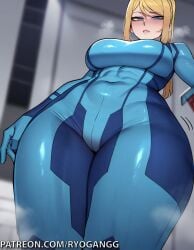 ai_generated blue_bodysuit bodysuit female metroid ryogangg samus_aran thick_thighs